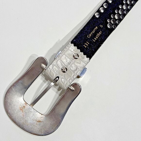 Genuine Leather Gray Croc Embossed Jeweled Rhinestones Western Belt Women’s S - Picture 12 of 16